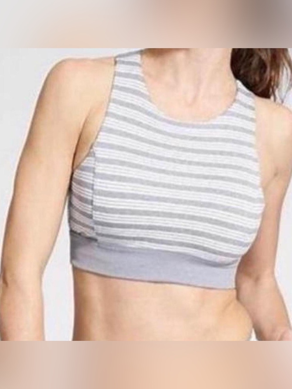 Athleta | Gray White Stripe Deep Breath High Neck Sports Bra | Size S 🤍🩶